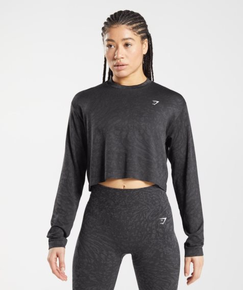 Women's Gymshark Adapt Animal Seamless Long Sleeve Top T-Shirts Black | NZ 3HMOJY